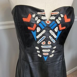 Leather beaded strapless black dress. Sz Lg.